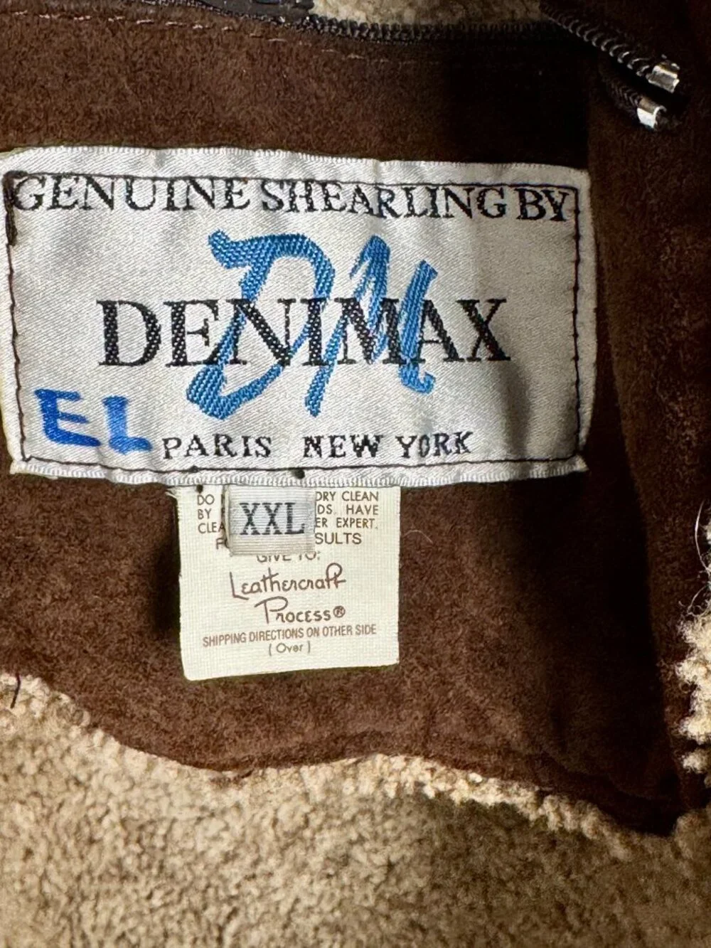 Vintage Denimax Paris NY Genuine Shearling Leather Car Coat Brown XXL